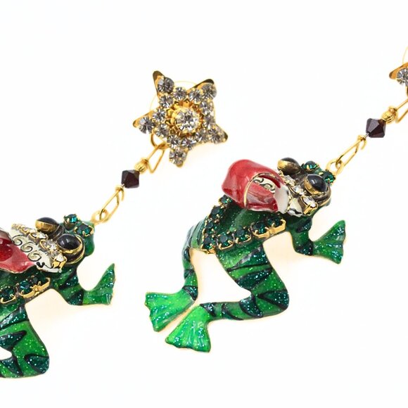 Magnificent Lunch At Ritz Enamel Frog Christmas Tree Holiday Brooch Earrings Se - Picture 3 of 12
